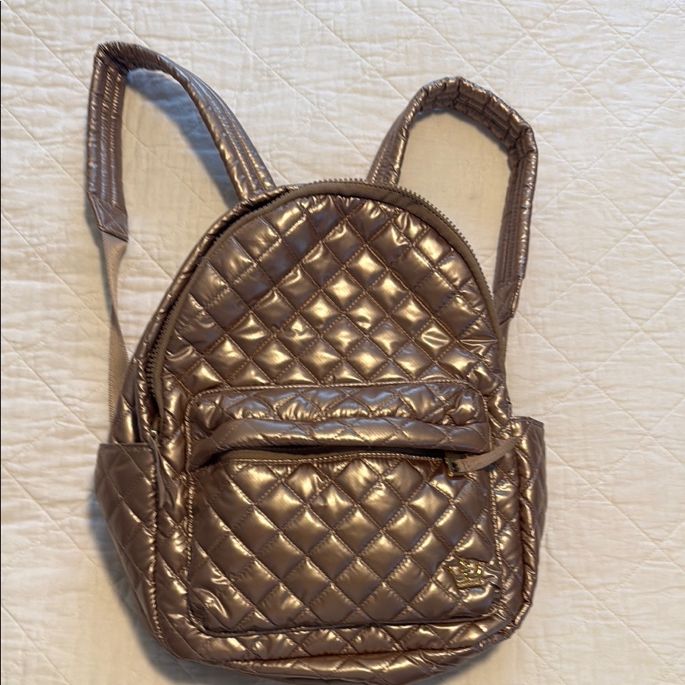 Oliver Thomas Quilted Metallic Backpack in Rose Gold